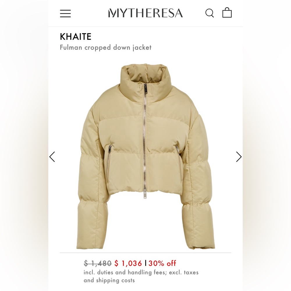 Khaite Camel cropped down jacket. Like NEW. Size SMALL.